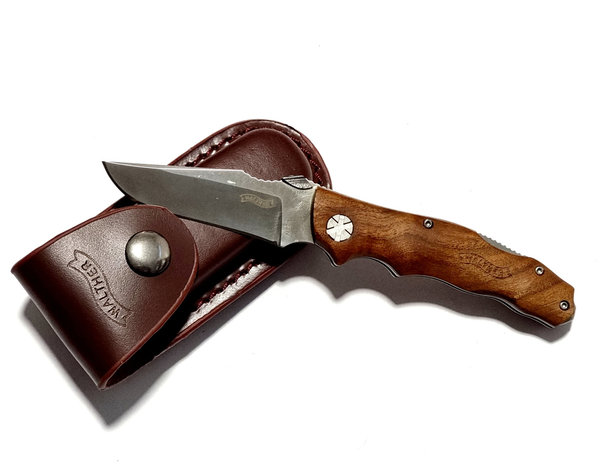 Walther AFW 2, Messer mit Holzgriff und Lederholster