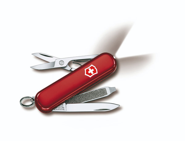 Victorinox Swiss Lite, kleines Taschenmesser mit 8 Funktionen, Multifunktional mit Schere u. LED rot