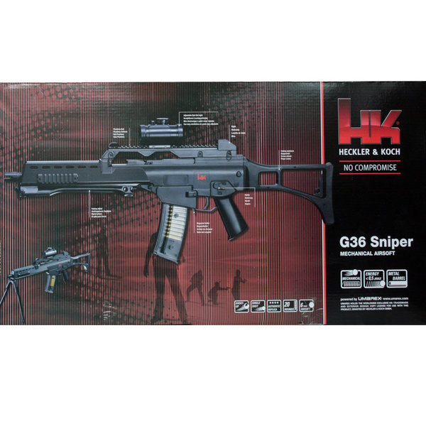 Heckler & Koch G36 Sniper 6 mm BB Airsoft Federdruck, 0,5 Joule, schwarz, ab 14 J.
