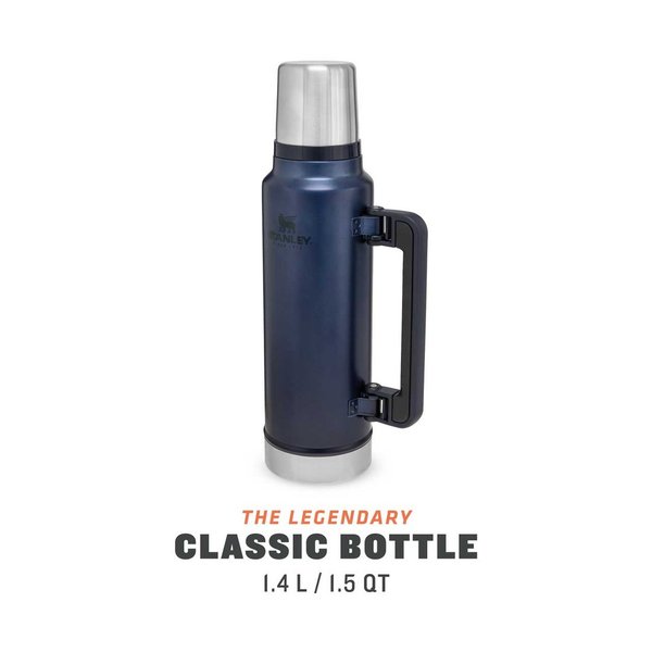 Stanley Classic Vakuum Flasche 1,4 L blau, mit klappbarem Griff,  bis zu 40 Stunden heißen Getränke
