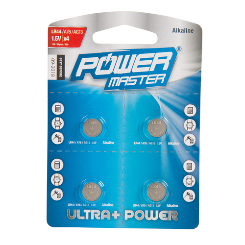 Power Master, Alkali-Knopfzellenbatterien, LR44, 4er-Pckg.