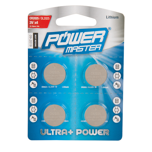 Pouer Master Lithium-Knopfzellenbatterien, CR2025, 4er-Pckg.