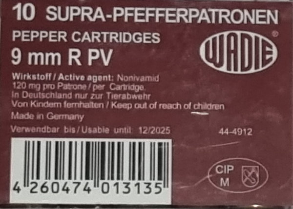 Supra-Pfefferpatropnen von Wadie 9 mm R. PV 10 Stück