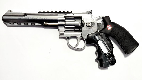 Ruger "SuperHawk 6",  6 mm BB - Silber / Chrom Airsoft CO2, 3 Joule, Vollmetall, ab 18 J.