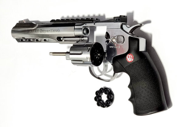 Ruger "SuperHawk 6",  6 mm BB - Silber / Chrom Airsoft CO2, 3 Joule, Vollmetall, ab 18 J.