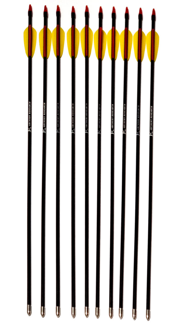 BLACK BOLT Fiberglaspfeil - Länge: 26 Zoll 10 Stück - 68 cm lang, mit abgerundete Blechspitze