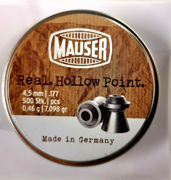 Mauser Real Hollow Point Hohlspitz glatt, Kaliber 4,5 mm (.177),   500 Stück