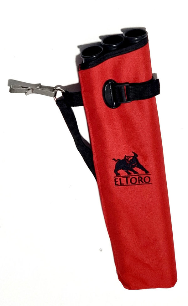 EL TORO Seitenköcher Base mit 3 Röhren, mit Schlüsselring und Gürtelclip, rot