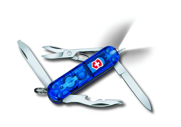 Victorinox Midnite Manager blau transparent, kleines Taschenmesser mit 10 Funktionen