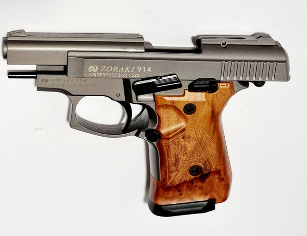 Zoraki Schreckschuss Pistole Mod. 914, 9mm P.A., titan/ holzoptik