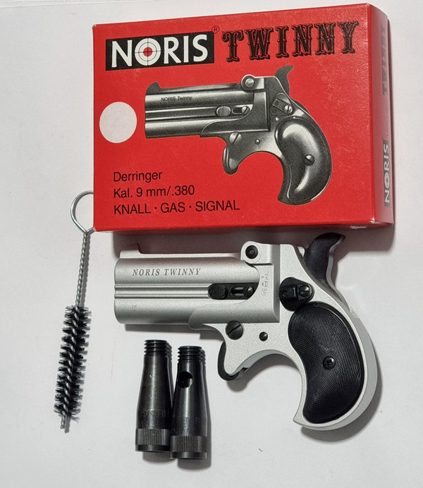 Noris Twinny Derringer, Kal. 9 mm/ .380 Knall, Gas Signal Revolver bicolor/ vernickelt