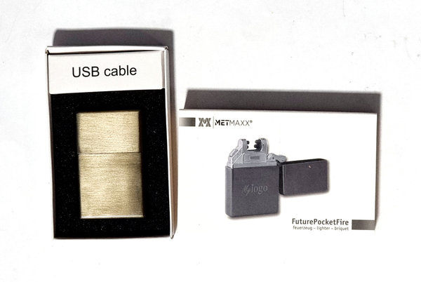 Feuerzeug "FuturePocketFire" Crossflame titan inkl. USB Kabel - Elektronisches Feuerzeug - aufladbar