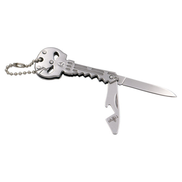 Schlüsselanhänger Skrull Silber  mit Messer und Flaschenöffner